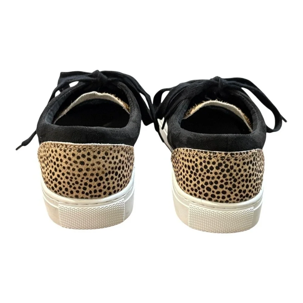 J.Crew Sneakers Women 8.5‎ Black Leopard Calf Hair Low Top Lace Up AS687 FA20